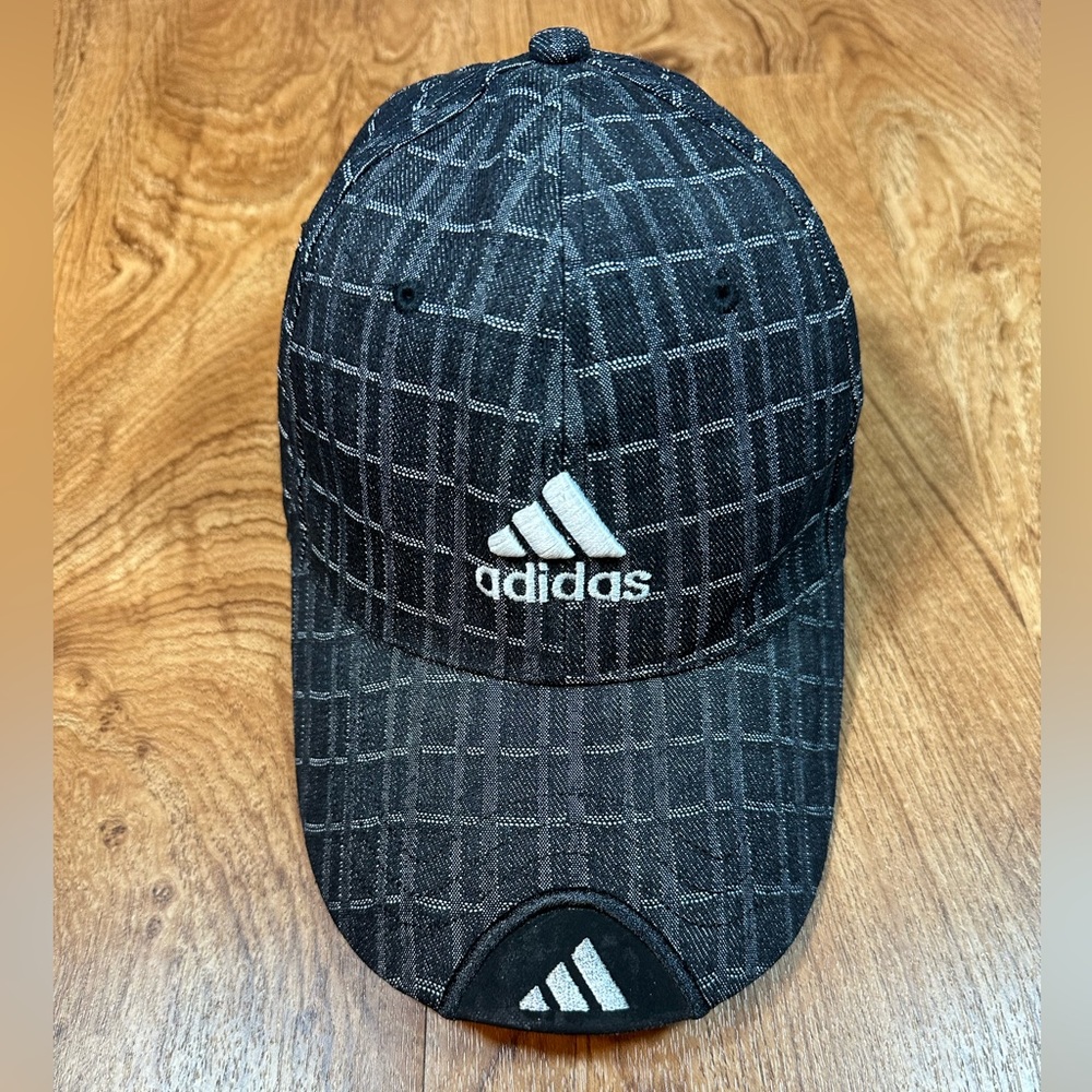 Vintage 90’s Adidas Black & Grey Plaid Strap back Hat New With Tags